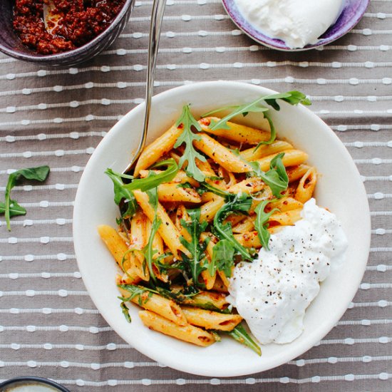 Penne with sun-dried tomato pesto