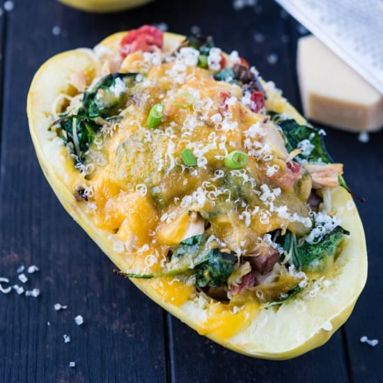 Spinach Chicken Stuffed Spaghetti Squash