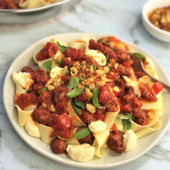 Chorizo Tomato Pasta & Bocconcini