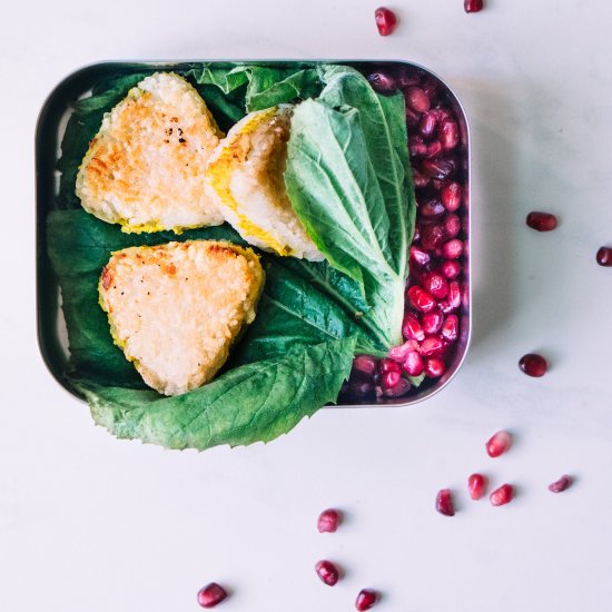 Rice balls with turmeric chicken