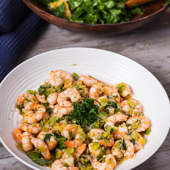 Herb Butter Shrimp with Leeks