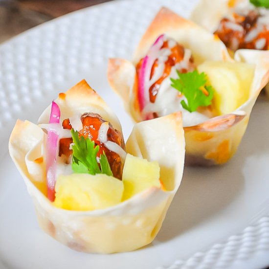 Hawaiian BBQ Chicken Wonton Cups