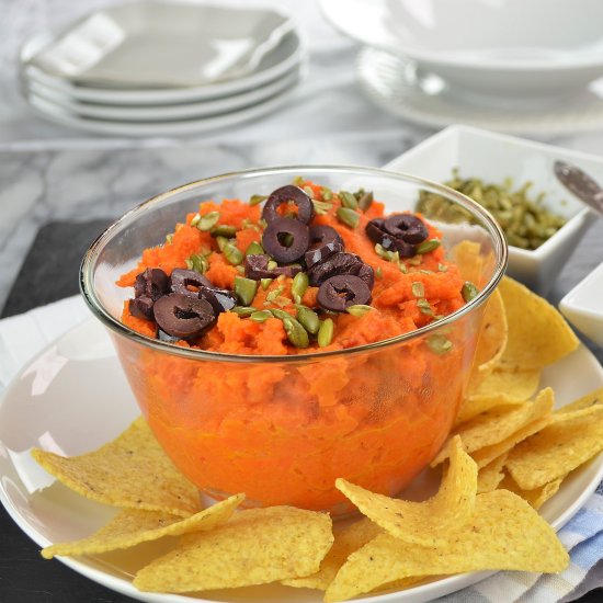 Carrot Dip with Olives and Seeds