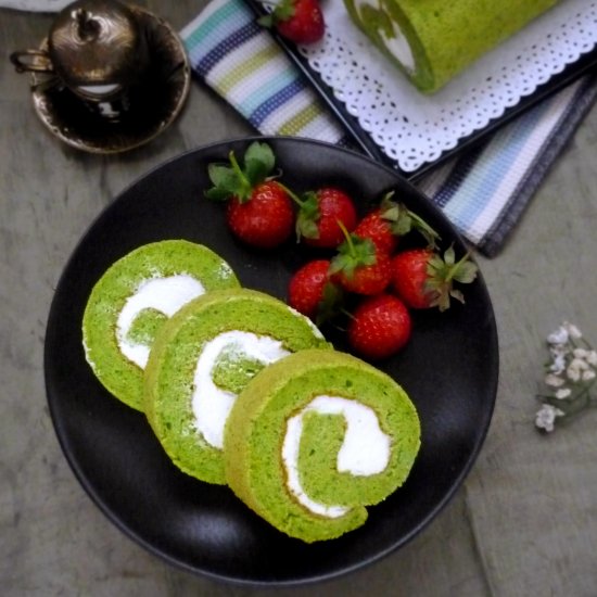 Spinach Roll Cake with Cream Cheese