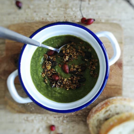 Creamy Leek Soup w/ Spicy Granola