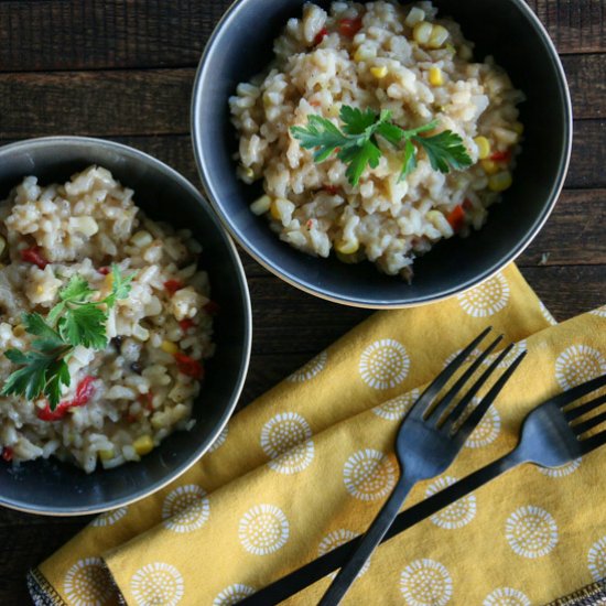 Corn, Red Pepper & Mushroom Risotto