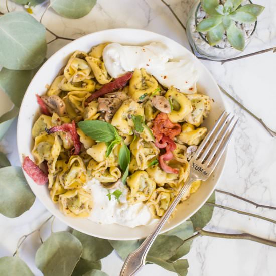 Bacon Mushroom Pesto Tortellini