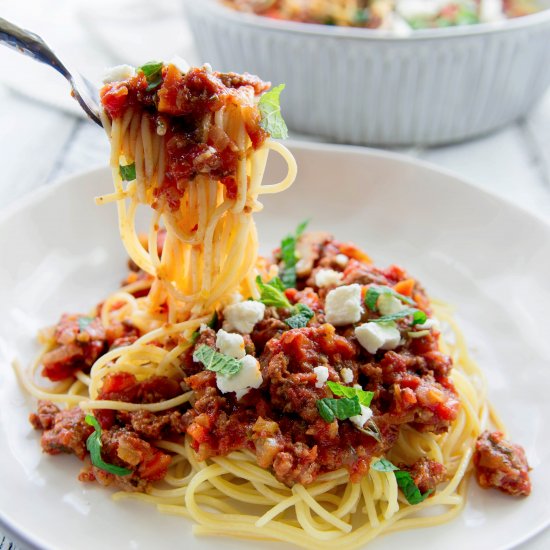 Lamb Bolognese with Feta & Mint