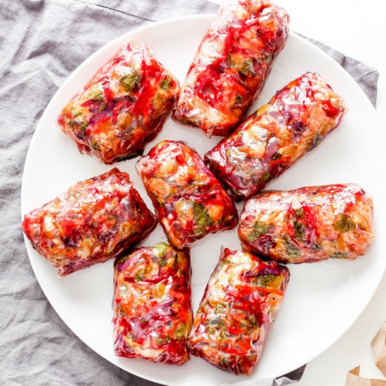 Baked Edamame Beet Spring Rolls