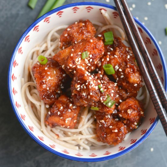 Popcorn Chicken with Rice Noodles