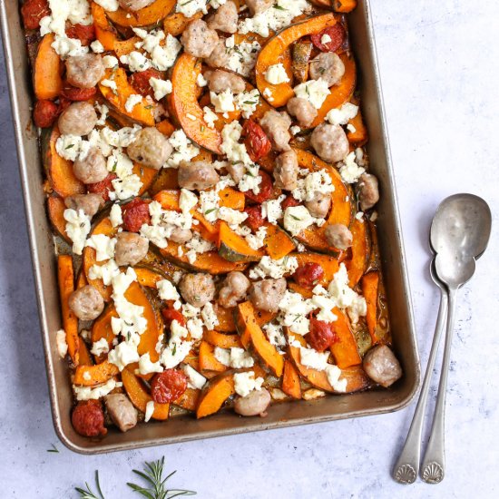 Pumpkin, Chorizo & Feta Bake