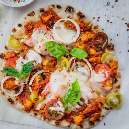 Tomato Garlic Chicken Naan Pizza