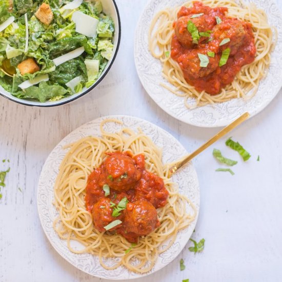 Spaghetti and Meatballs with Caesar