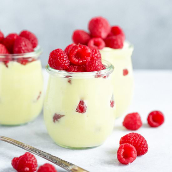 Vanilla Pudding with Raspberries