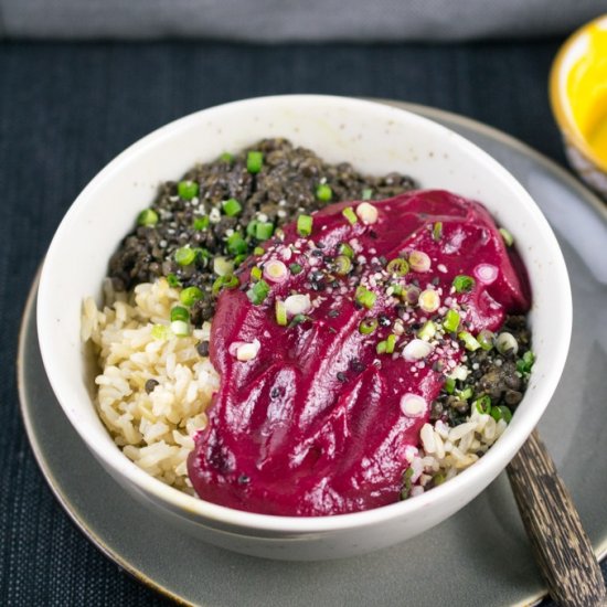 Peruvian lentils with beet puree