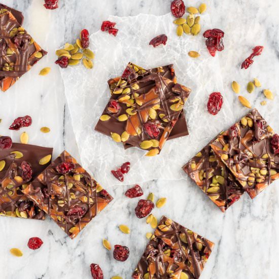 Cranberry Pumpkin Seed Caramel Bark