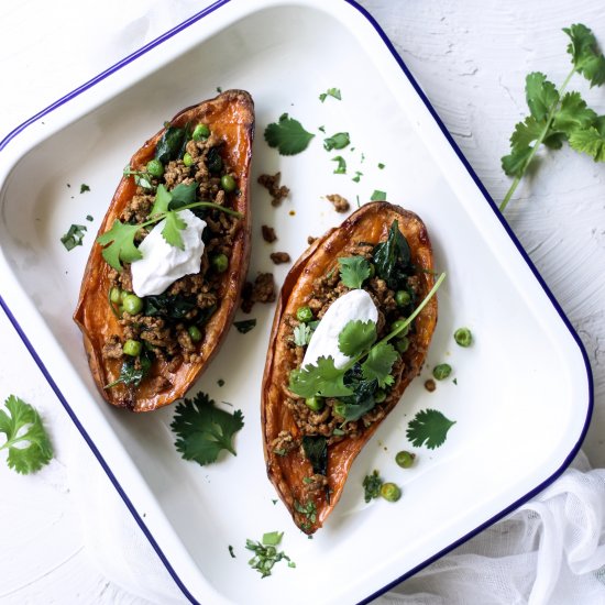 Moroccan Lamb Stuffed Sweet Potato