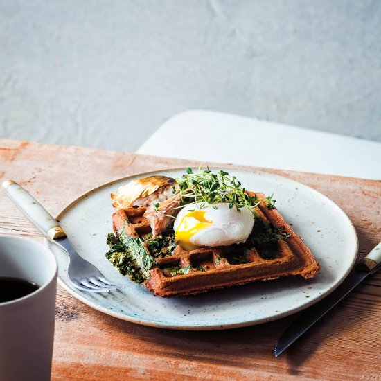 Kale & Buckwheat Waffles with Eggs