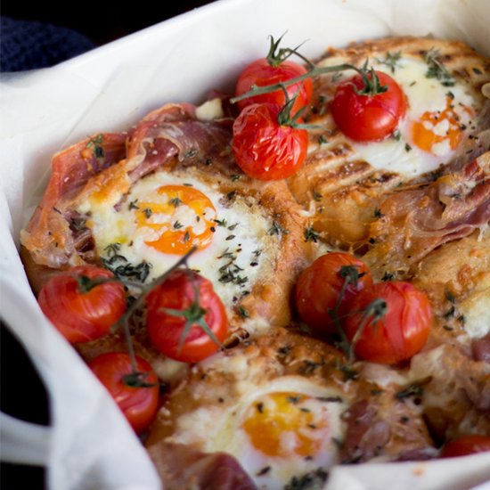 Tomato Parma Ham Breakfast Egg Bake