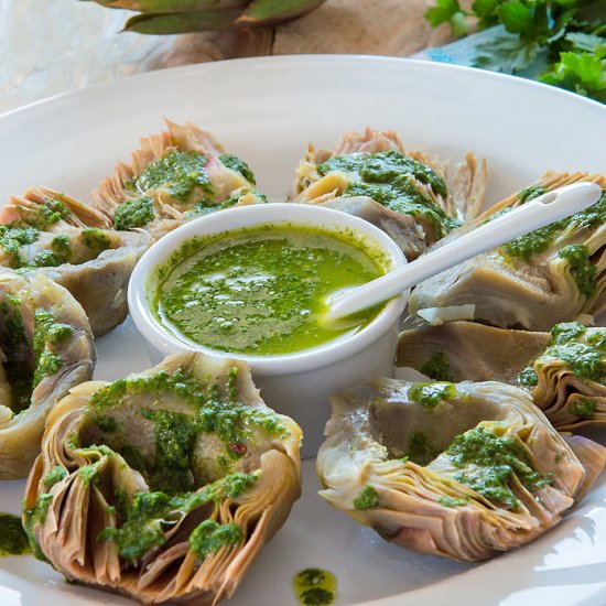 Pressure Cooker Artichokes w/Sauce