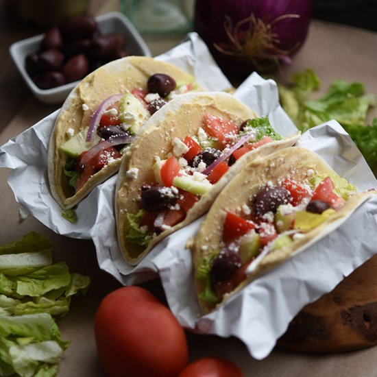 Mediterranean Veggie Hummus Tacos