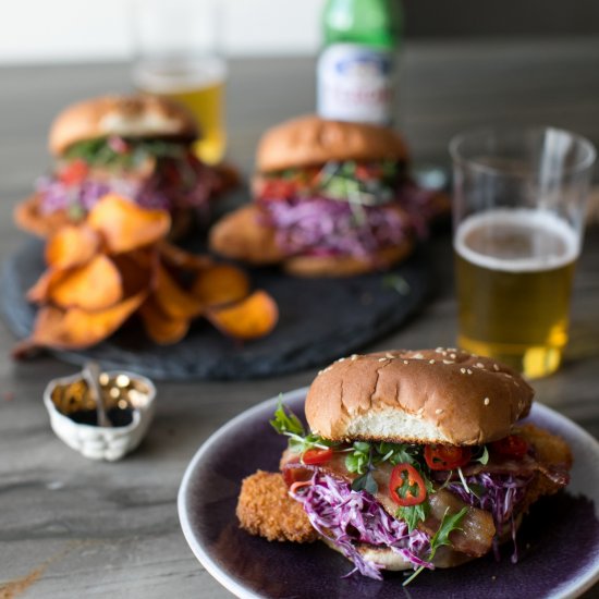 Crispy chicken burger with coleslaw