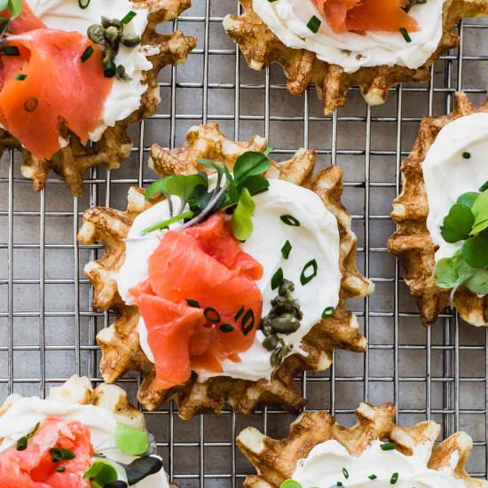 Mini Waffles w/ Lox + Cream Cheese