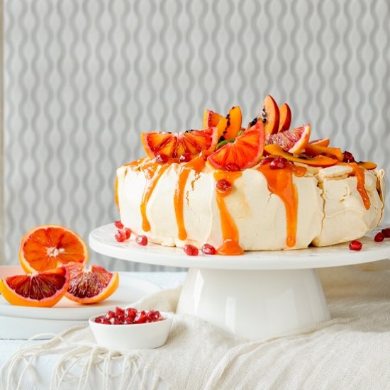 Blood orange pavlova