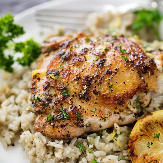 One Pan Greek Lemon Chicken & Rice