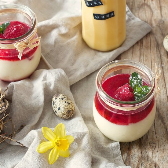 egg liqueur mousse with raspberries