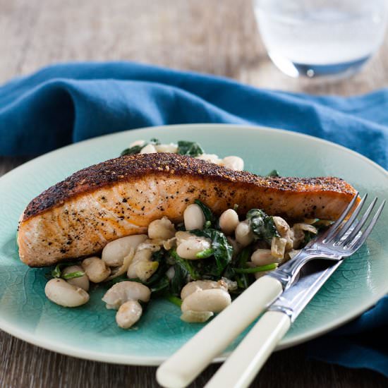 Pan seared salmon with spinach