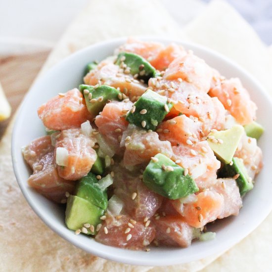 Salmon ceviche with avocado rose