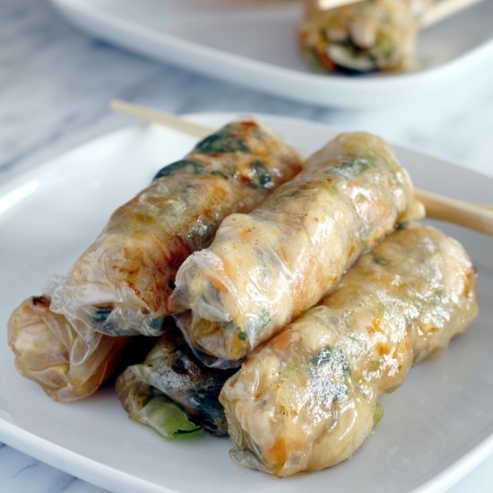 Pak choi and chicken spring rolls