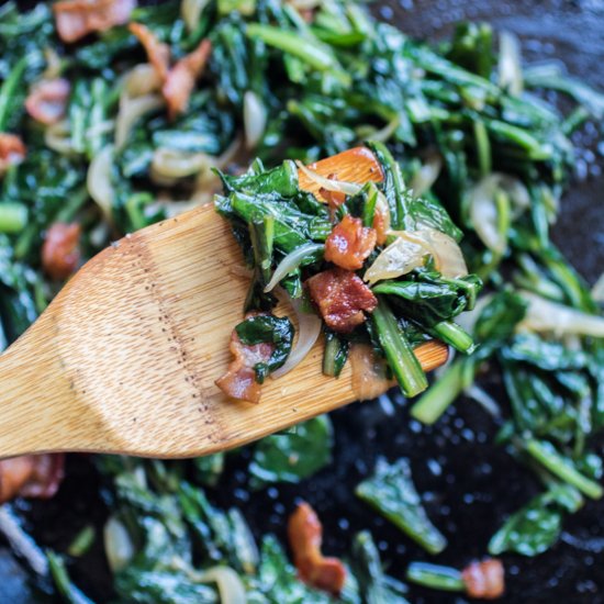 Maple Bacon Dandelion Greens