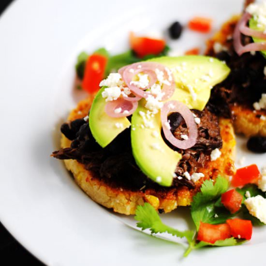 Mexican corn cakes with barbacoa