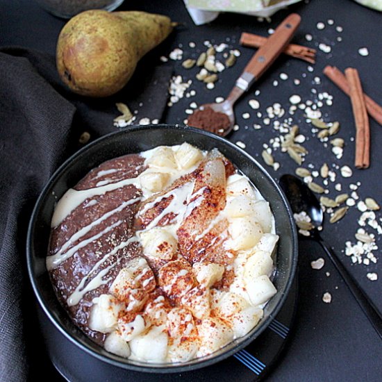 Cocoa pear spiced vegan porridge