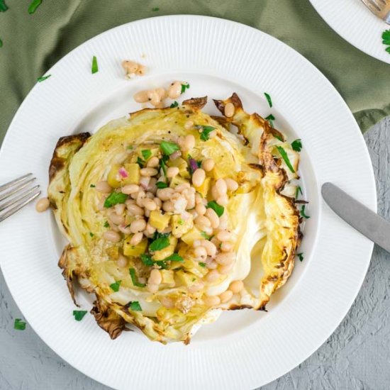 Roasted Cabbage Steaks with Beans