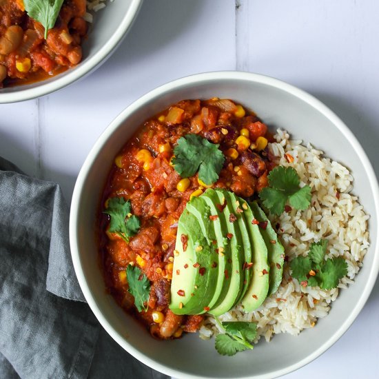 Quick mixed bean chilli