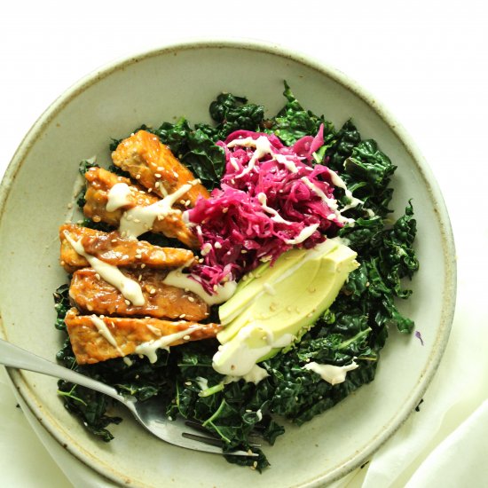 Maple Mustard Tempeh Kale Salad