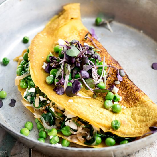 spinach and peas chickpea omelette