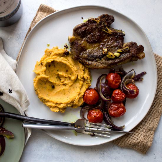 LAMB CHOPS WITH CAULIFLOWER MASH