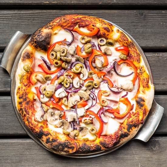 Pizza in a wood fired oven