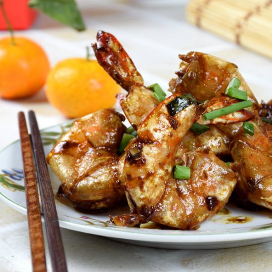 Pan-fried shrimps with Premium Soy