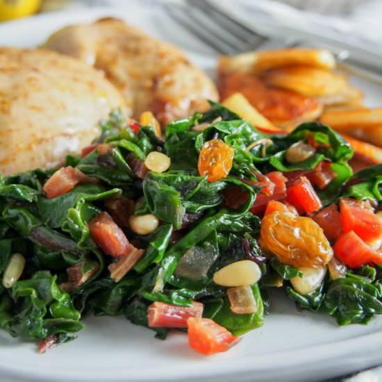 Catalan style sauteed Swiss chard