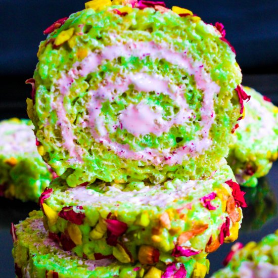 Rice krispie roll rose & pistachios