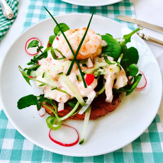 Prawn, Radish And Cucumber Open Sandwich