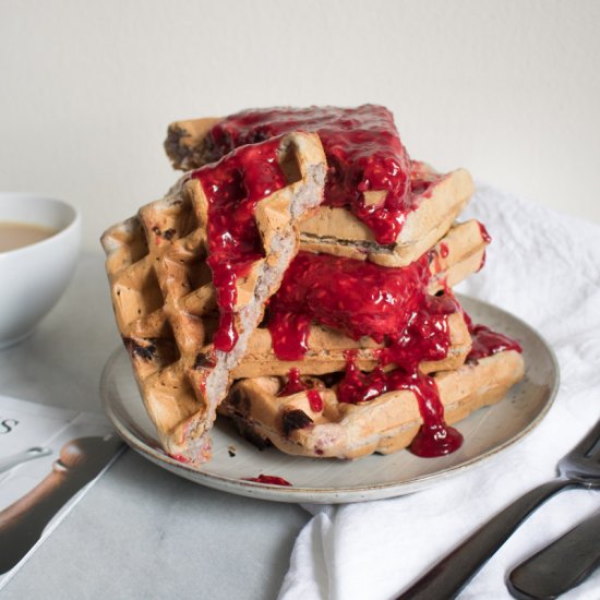 RASPBERRY PECAN VEGAN WAFFLES