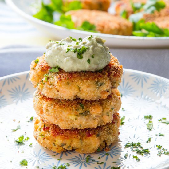 Salmon Patties with Avocado Sauce