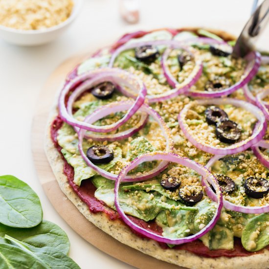 Vegan Spinach Garlic Cheese Pizza