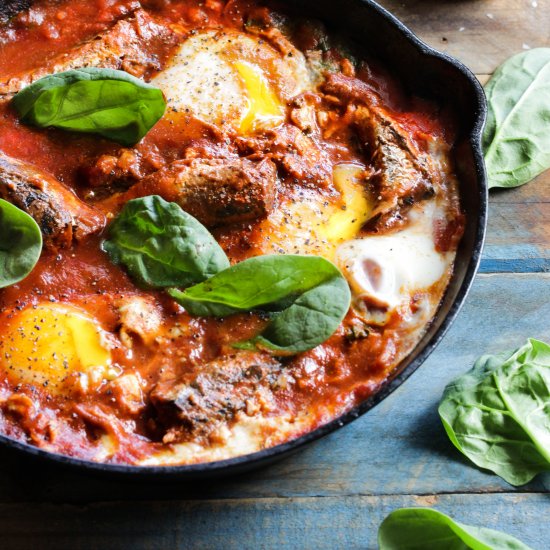 Pilchard & spinach shakshuka